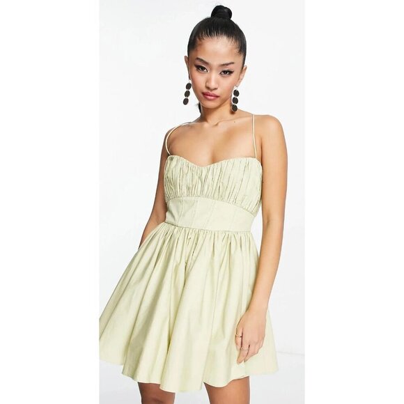 ASOS Design Dresses & Skirts - Asos Design Cotton Structured Mini Dress With Corset Detail In Light Green Sz 8